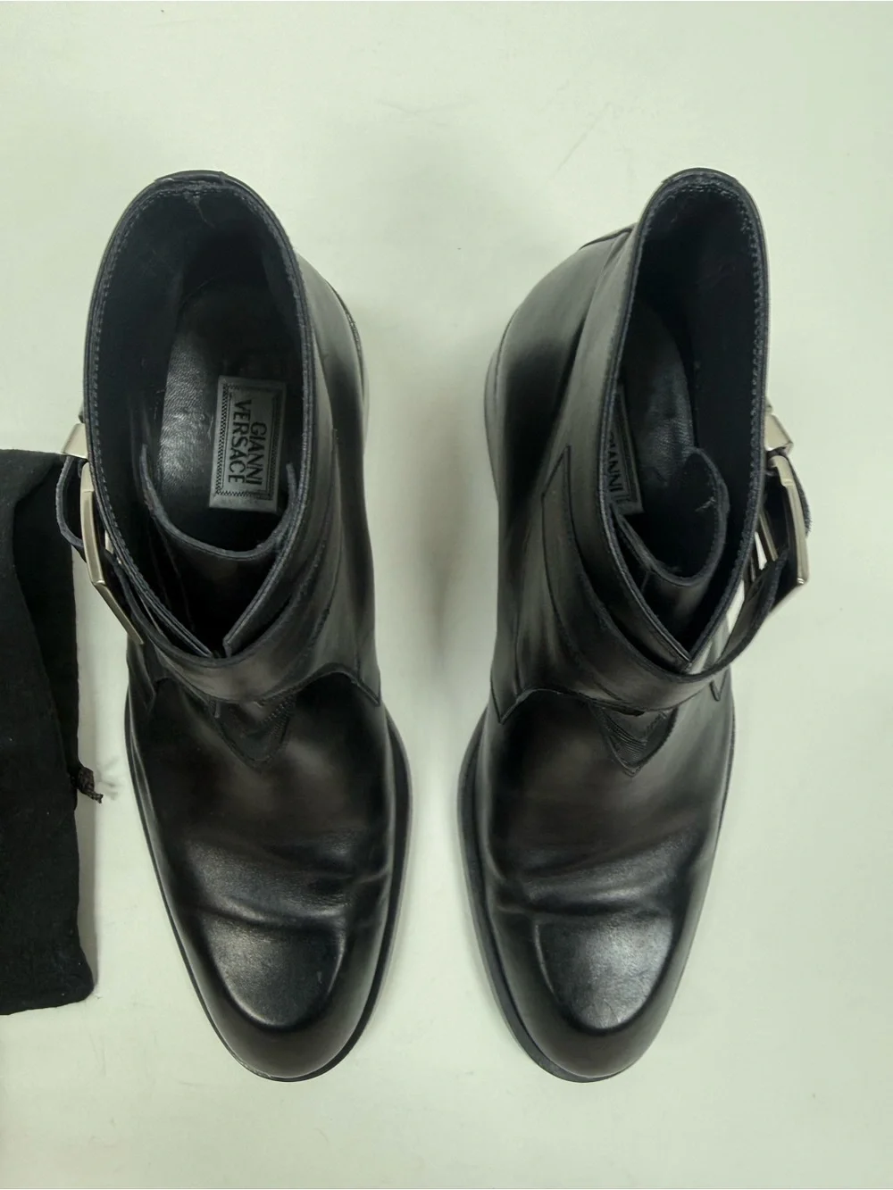 Versace Black Leather Chukka Boots with Silver Buckle